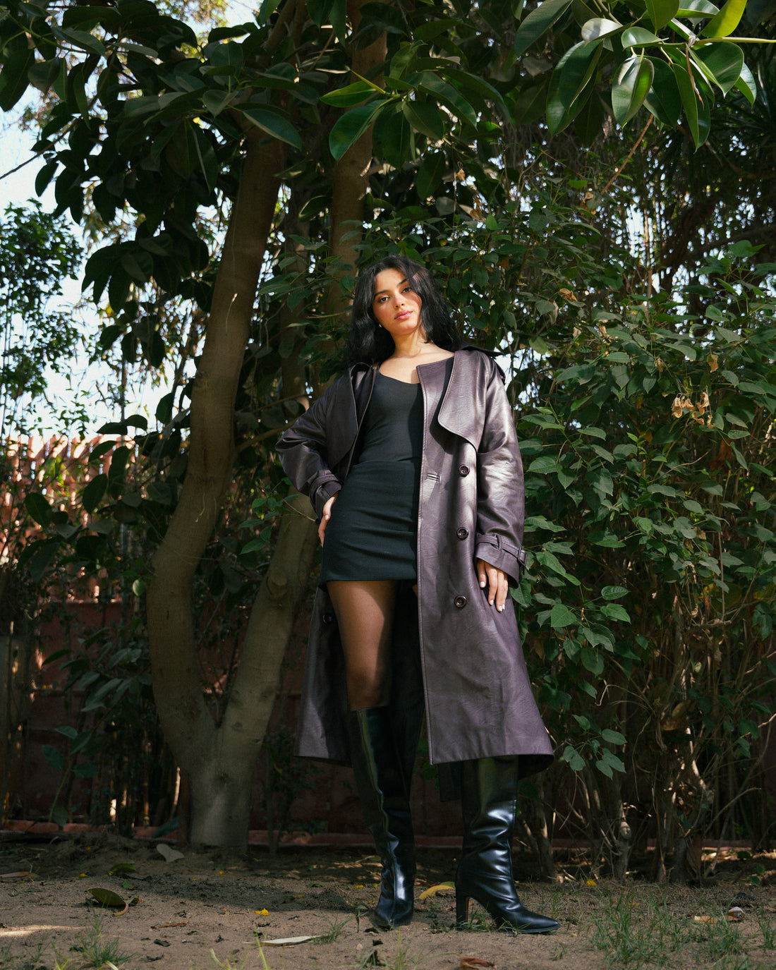 Leather Trench Coat- Burgundy