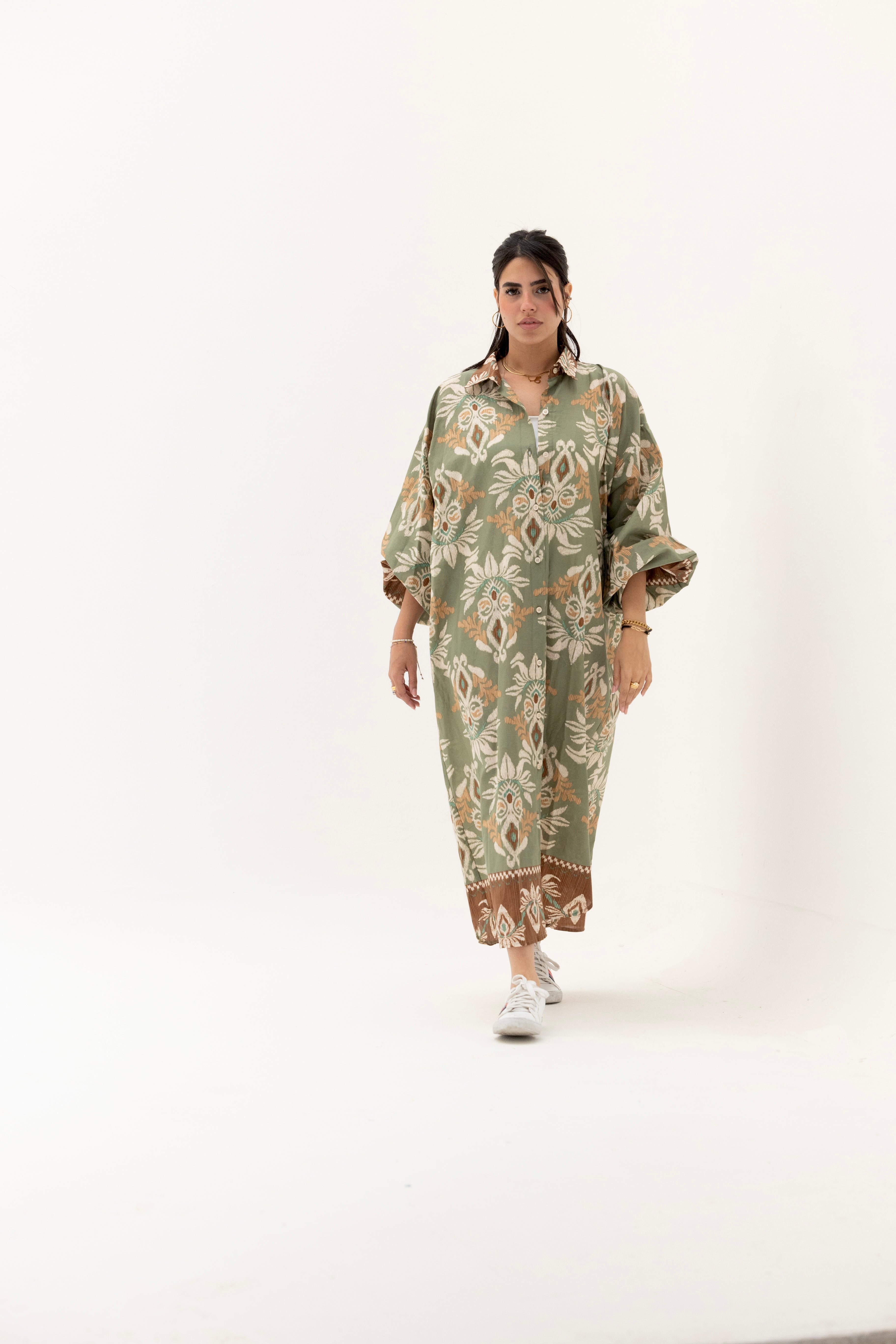 Floral shirt dress olive