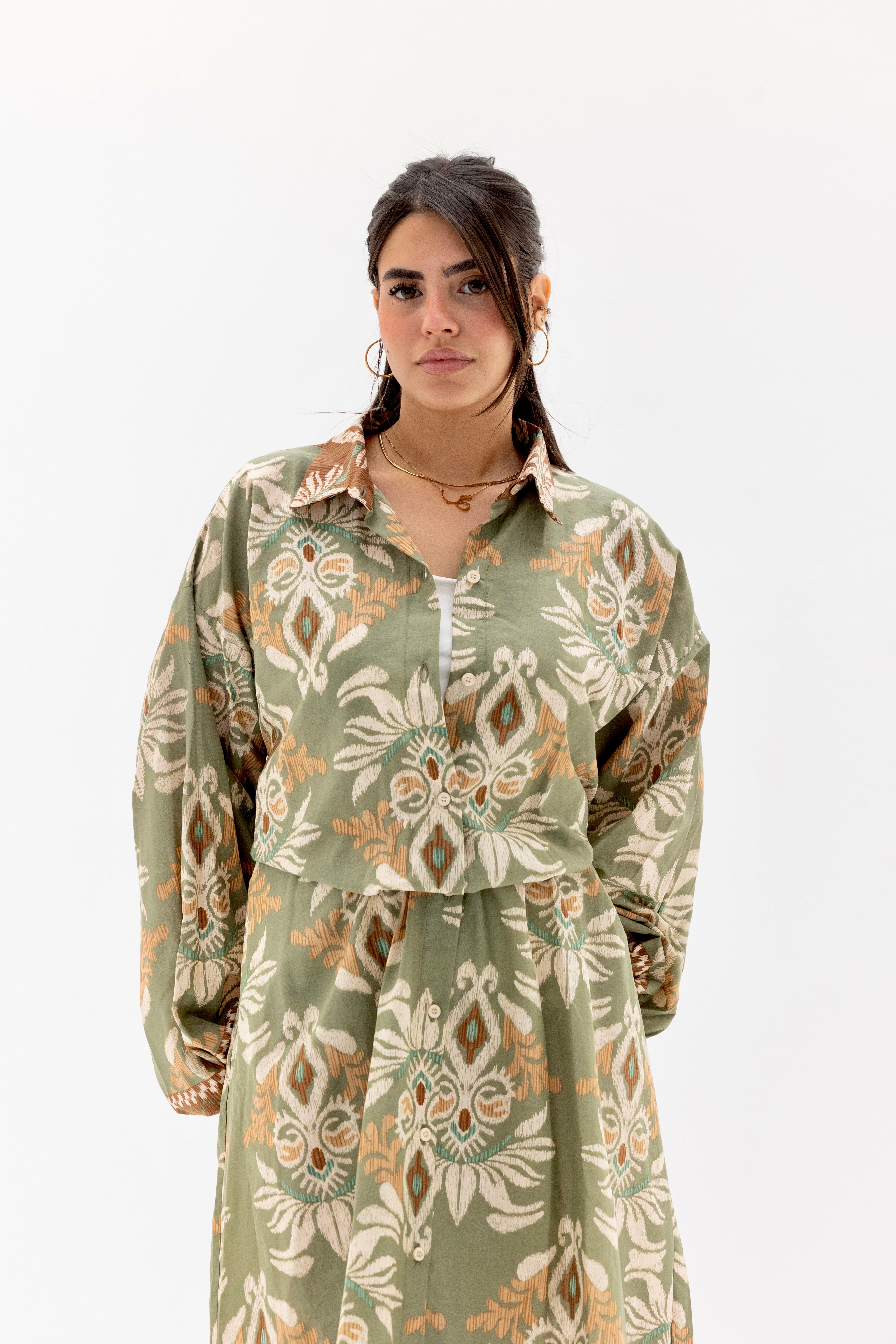 Floral shirt dress olive