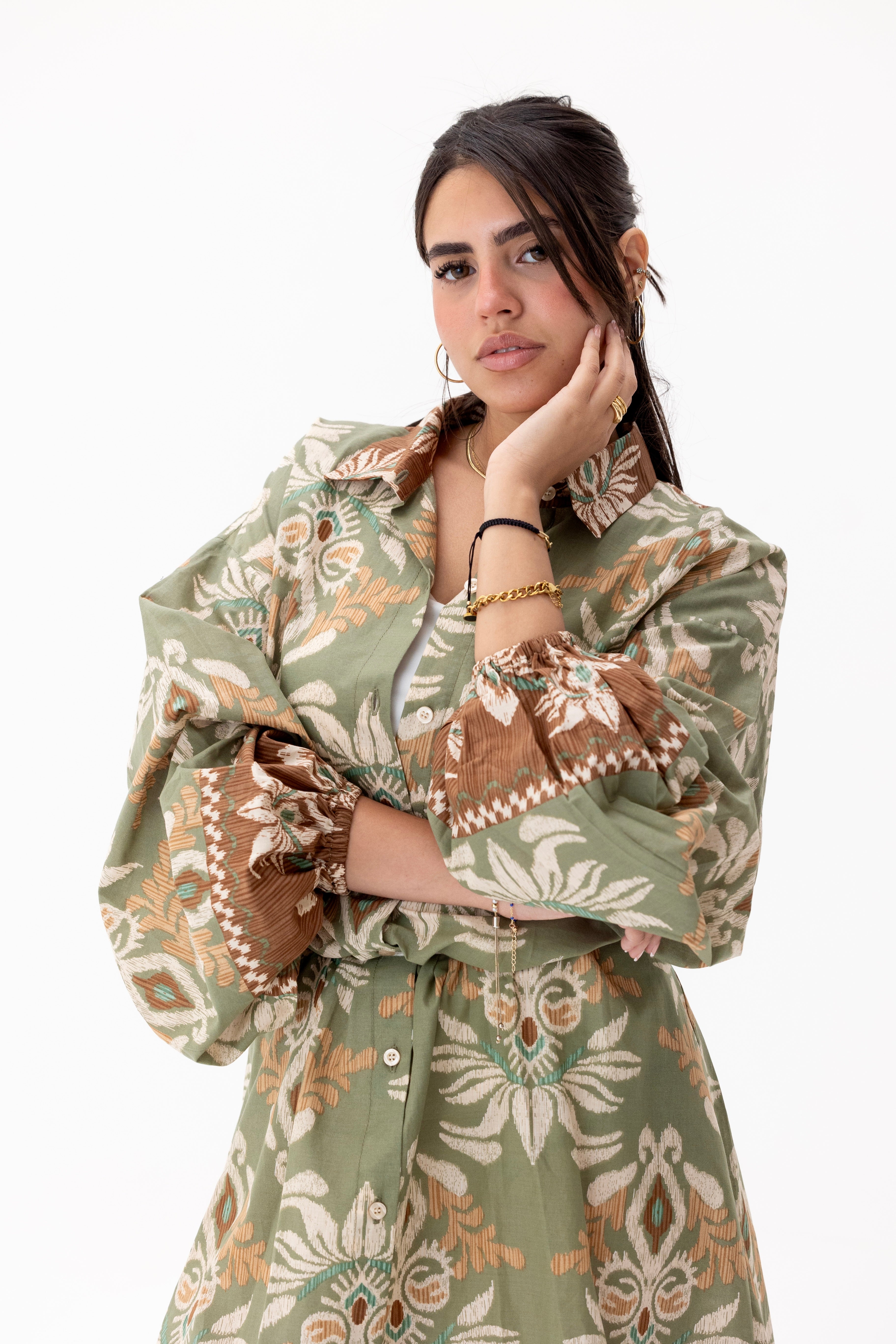 Floral shirt dress olive