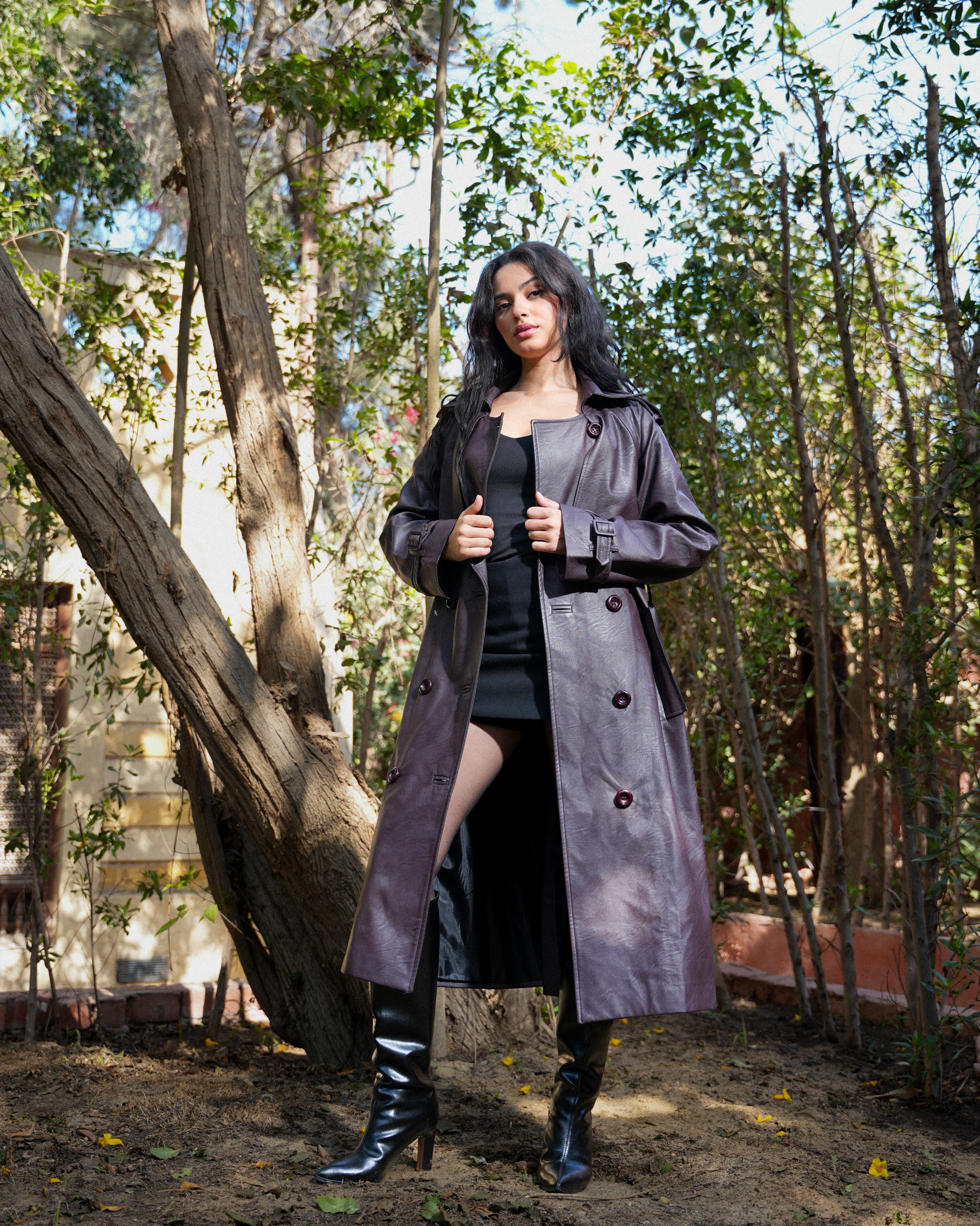 Leather Trench Coat- Burgundy