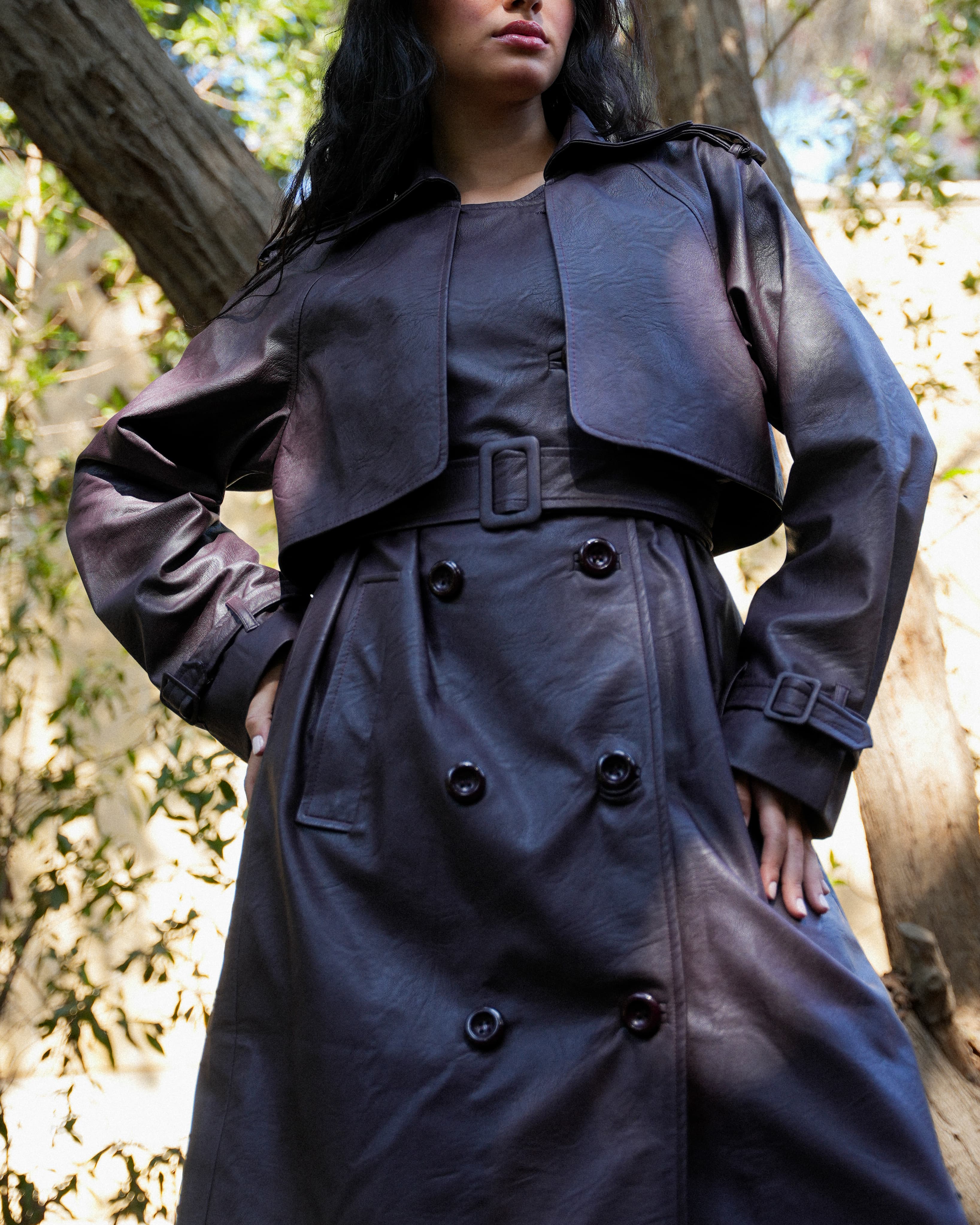 Leather Trench Coat- Burgundy