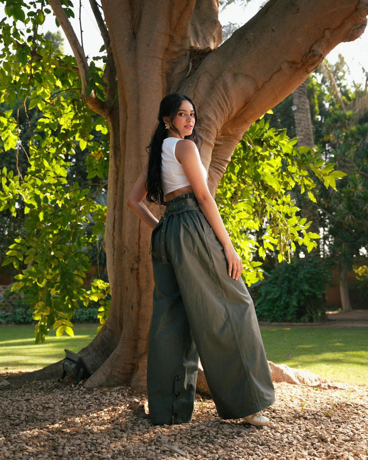 Wide-leg Belt Trousers