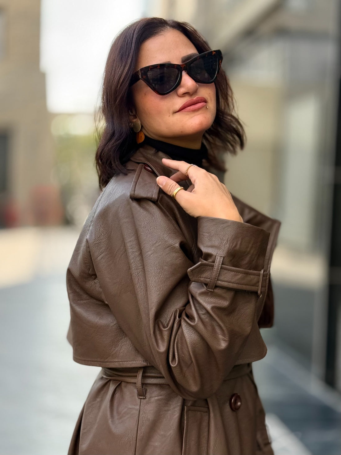 Leather Trench Coat- Brown