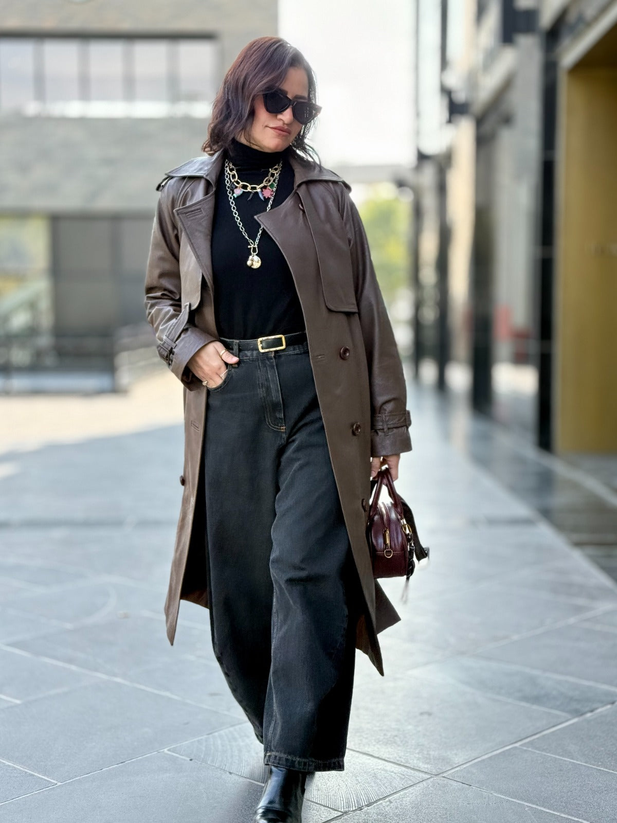 Leather Trench Coat- Brown