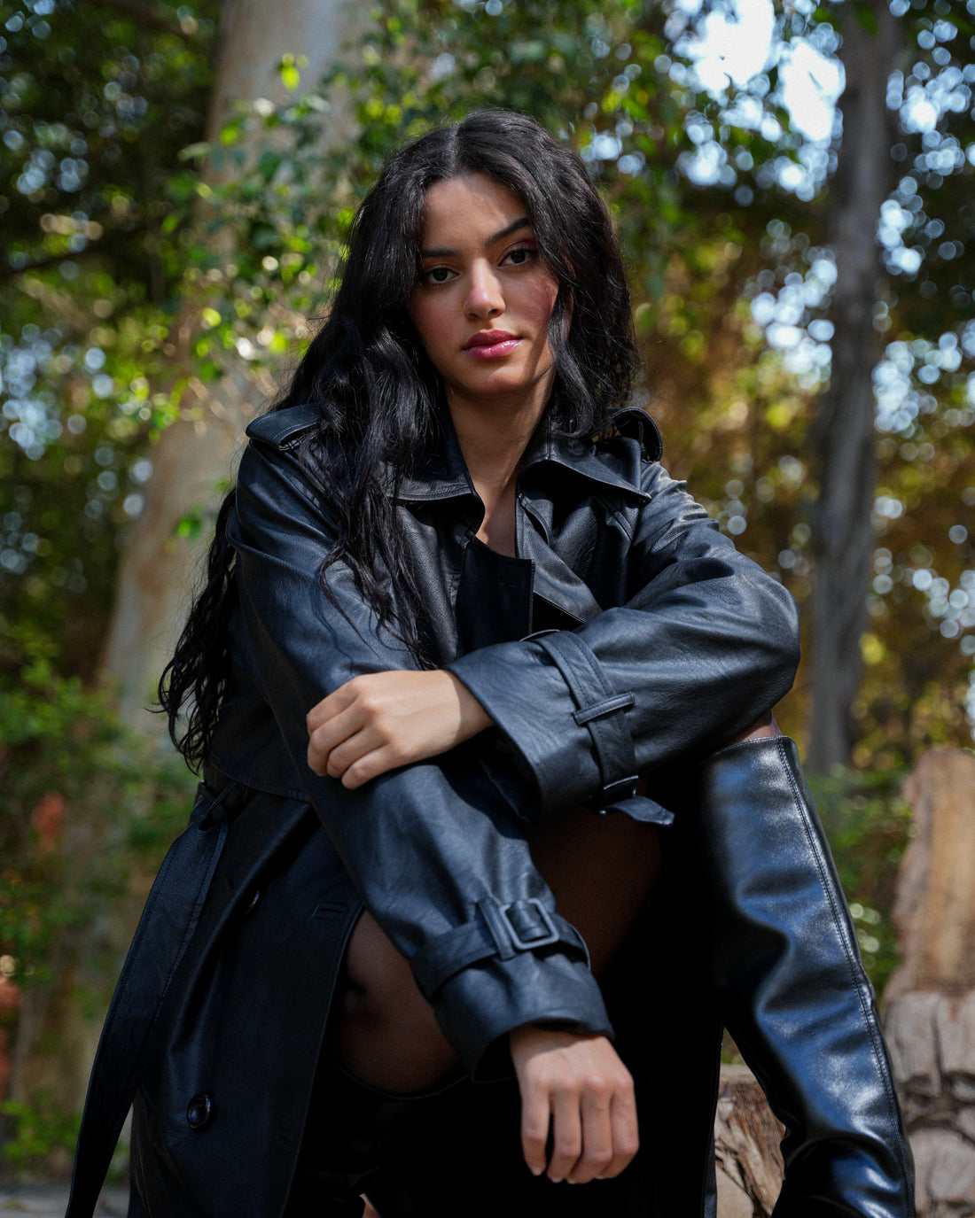 Leather Trench Coat- Black