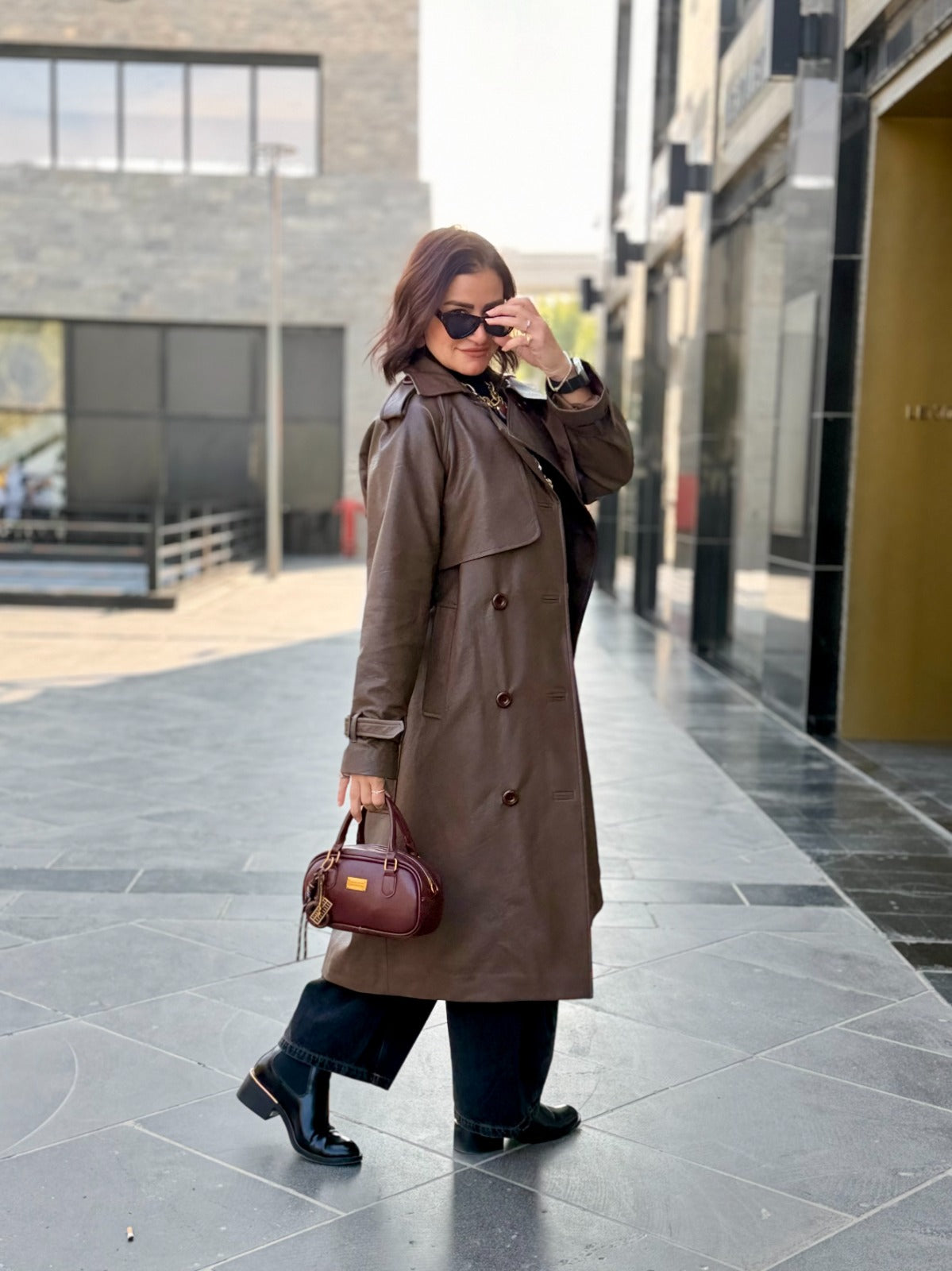 Leather Trench Coat- Brown