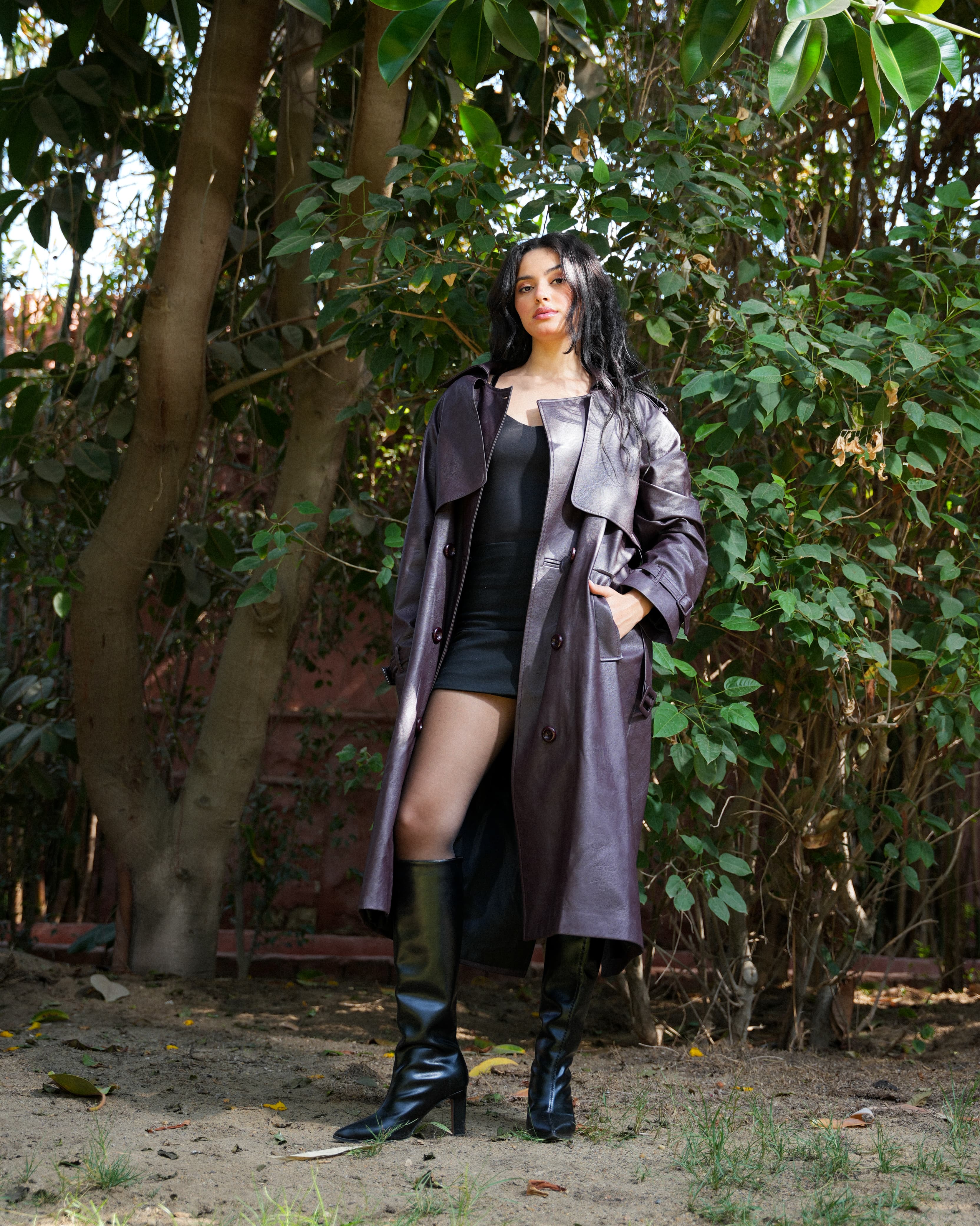 Leather Trench Coat- Burgundy