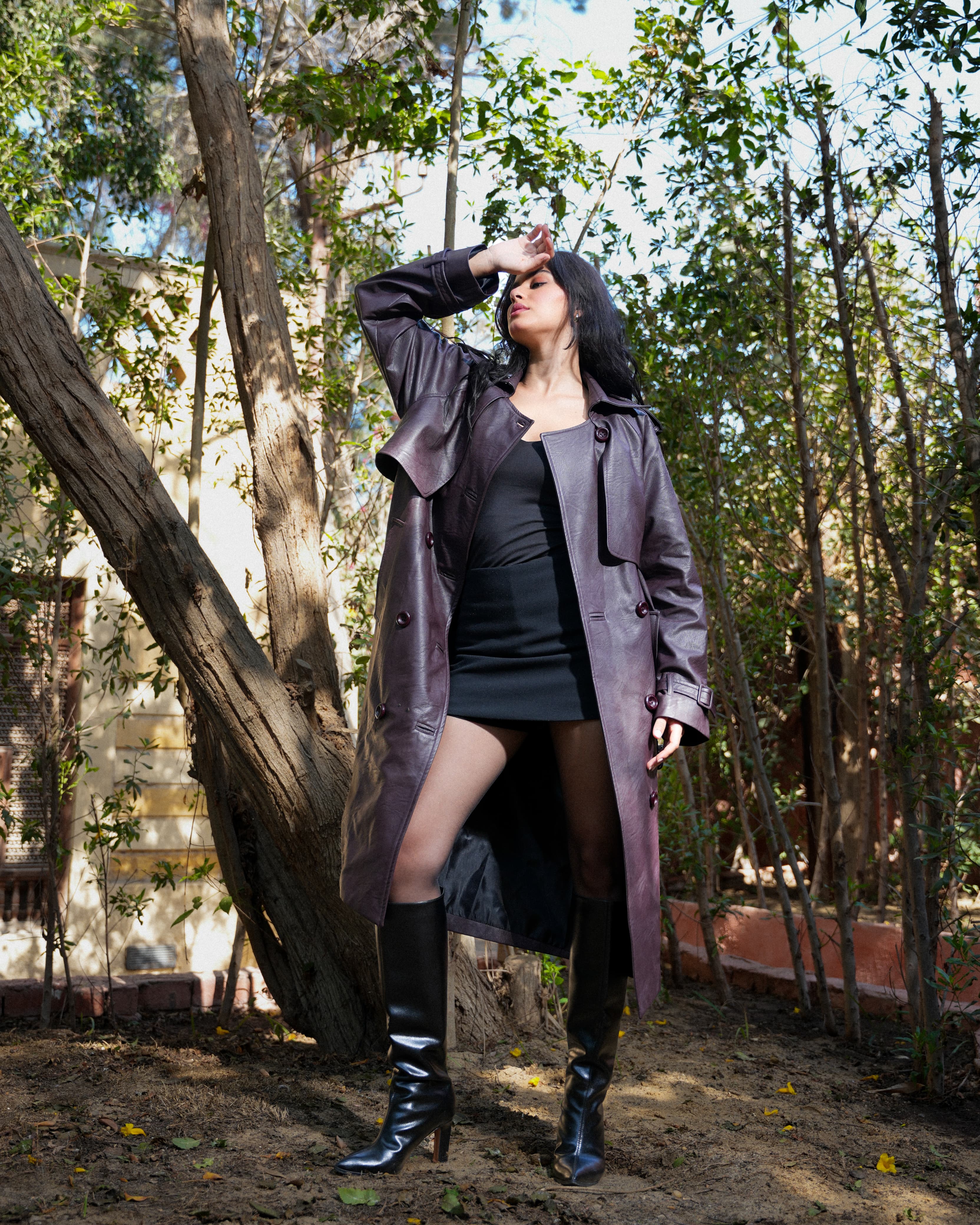 Leather Trench Coat- Burgundy